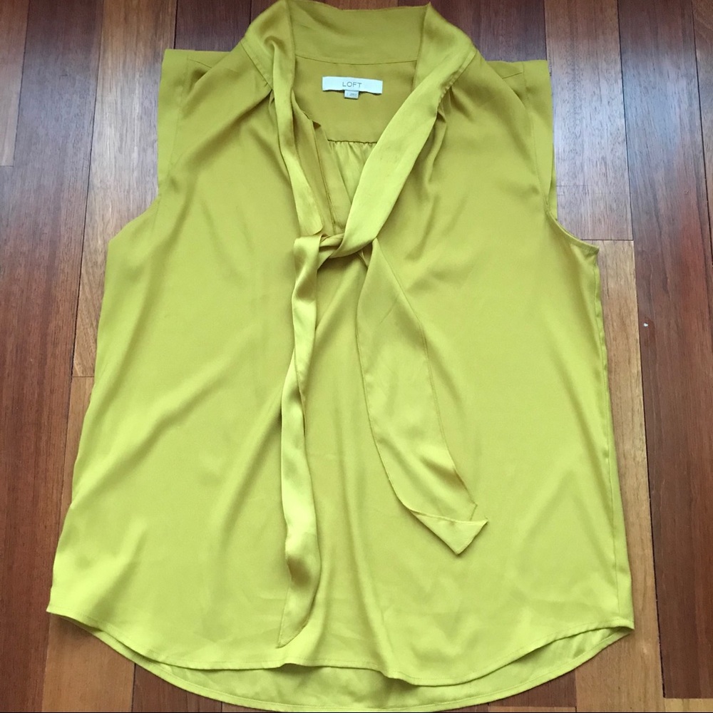 LOFT Bright MustardYellow Tie Sleeveless Blouse- L